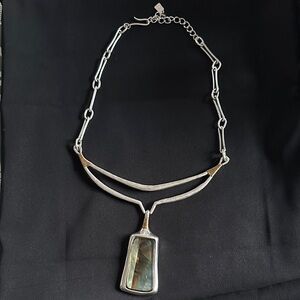 RLM SoHo EUC abalone & silvertone with goldtone accents collar style necklace.